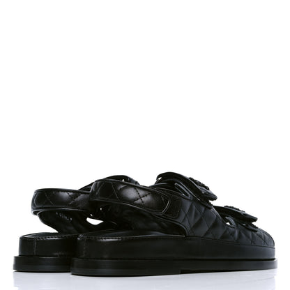 Chanel Lambskin Velcro Dad Sandals 38 Black 3 of 4