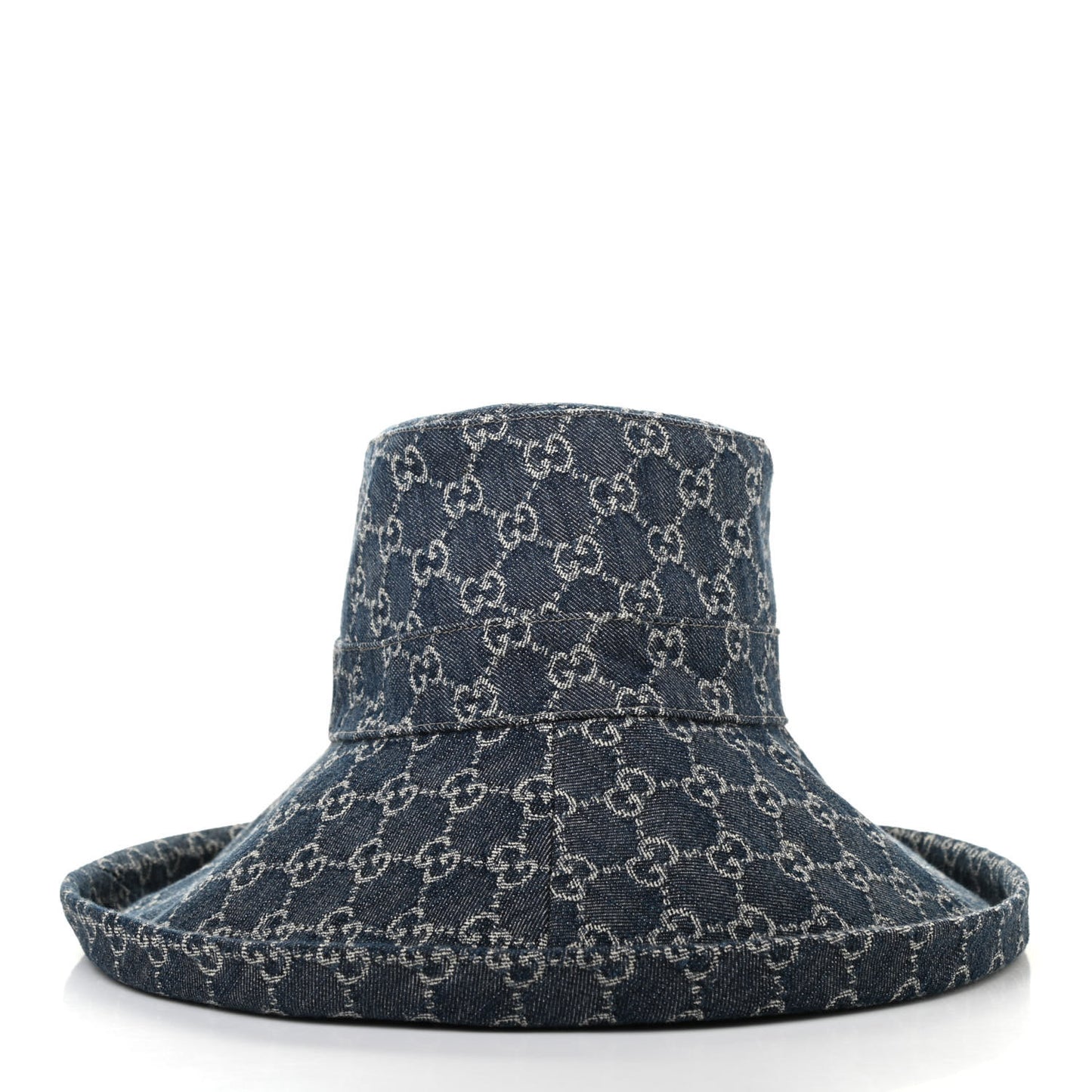 Eco Washed Denim GG Monogram Brim Hat L Blue Ivory
