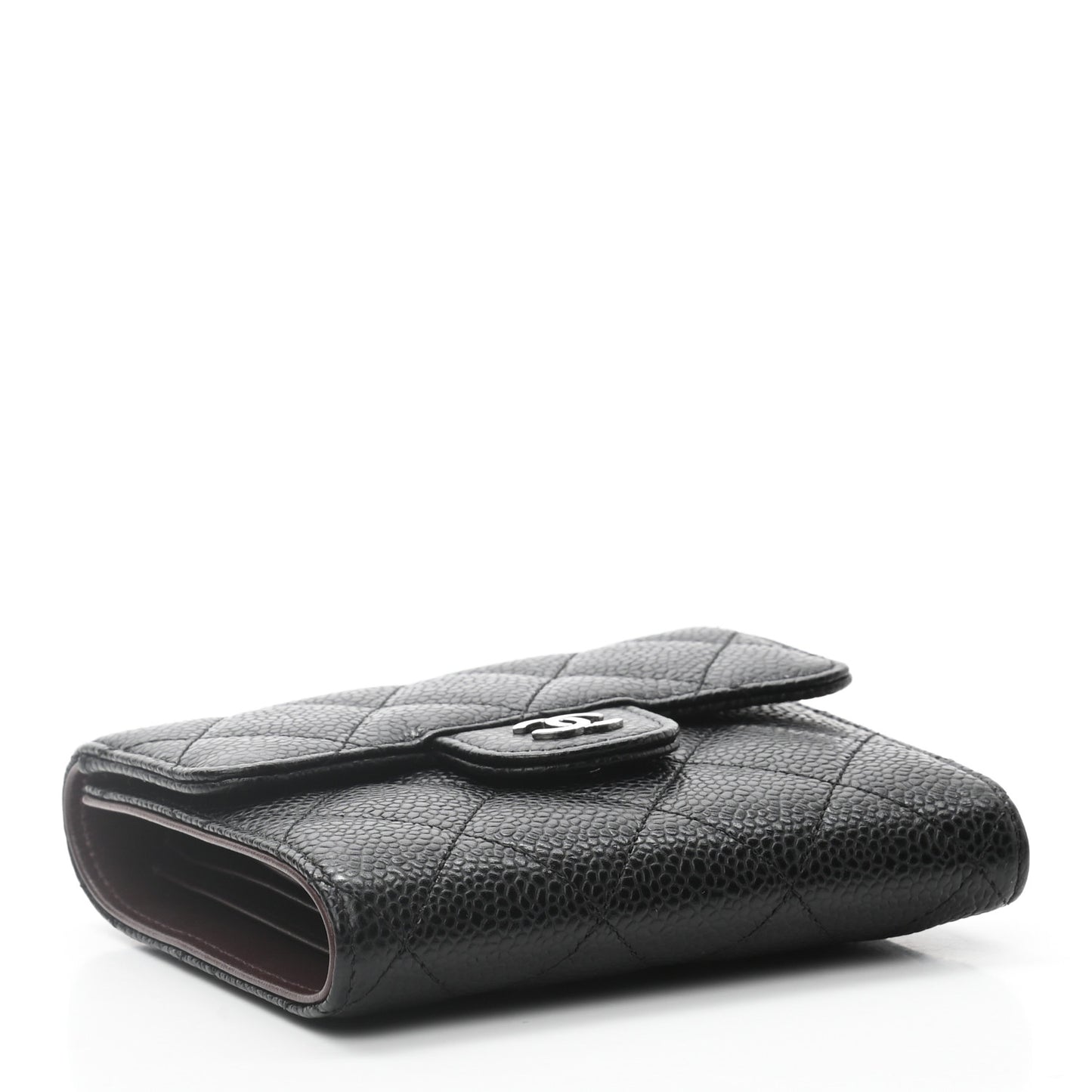 Caviar Quilted Compact Flap Wallet Black