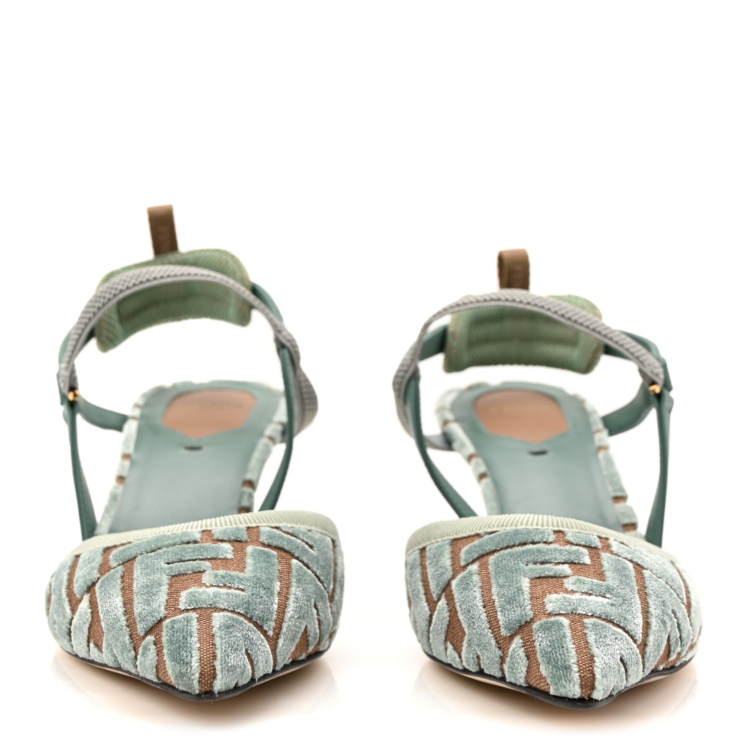 Fendi Vitello Grace Velluto FF Colibri 55mm Slingback Pumps 39.5 Menta Oil 39.5 Menta Oil Matcha 3 of 10
