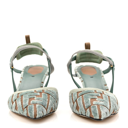 Fendi Vitello Grace Velluto FF Colibri 55mm Slingback Pumps 39.5 Menta Oil 39.5 Menta Oil Matcha 3 of 10
