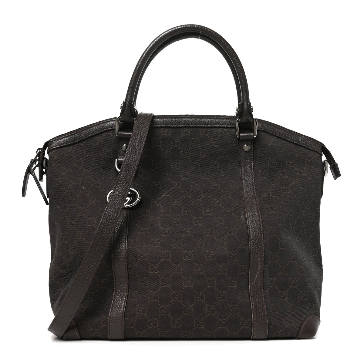 Gucci Monogram Large GG Charm Dome Satchel Dark Brown 1 of 10