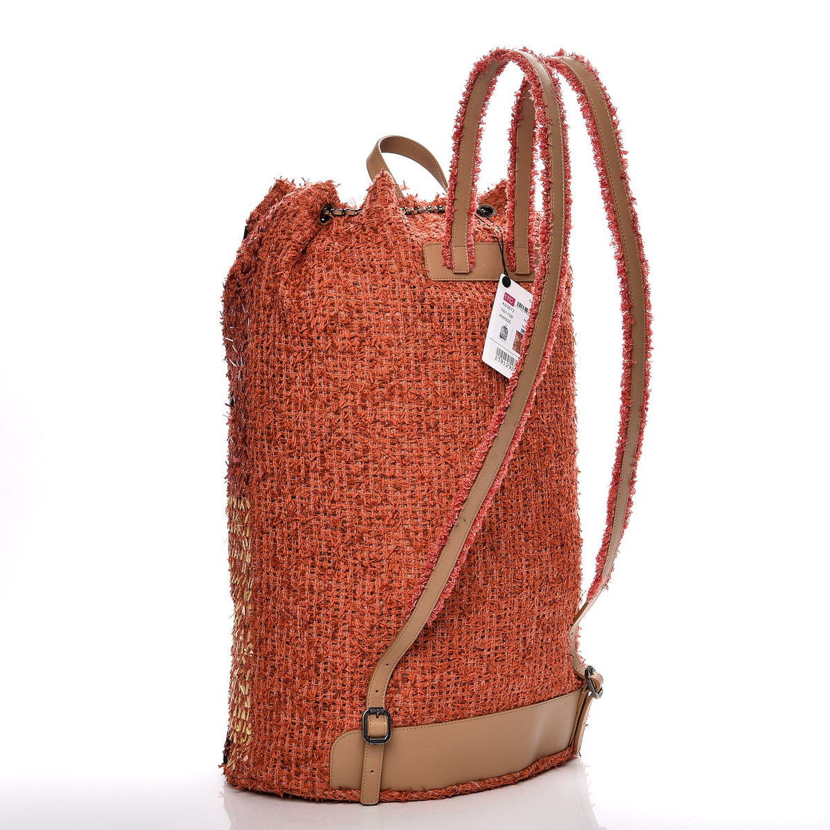 Tweed Sequins Embroidered Cubano Trip Backpack Orange Coral