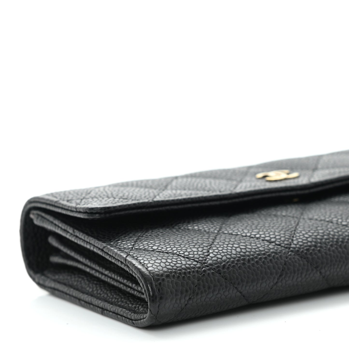 Caviar Quilted Large Gusset Flap Wallet Black