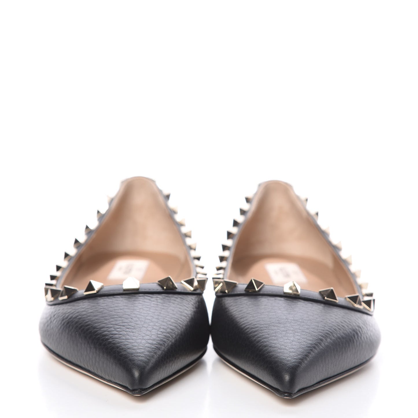 Pebbled Calfskin Rockstud Ballerina Flats 38.5 Black