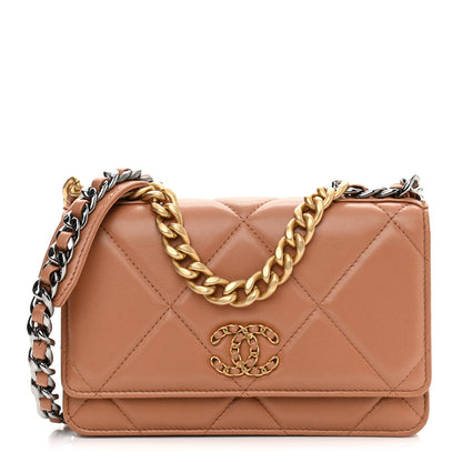 Chanel Lambskin Quilted Chanel 19 Wallet On Chain WOC Brown 1 of 12