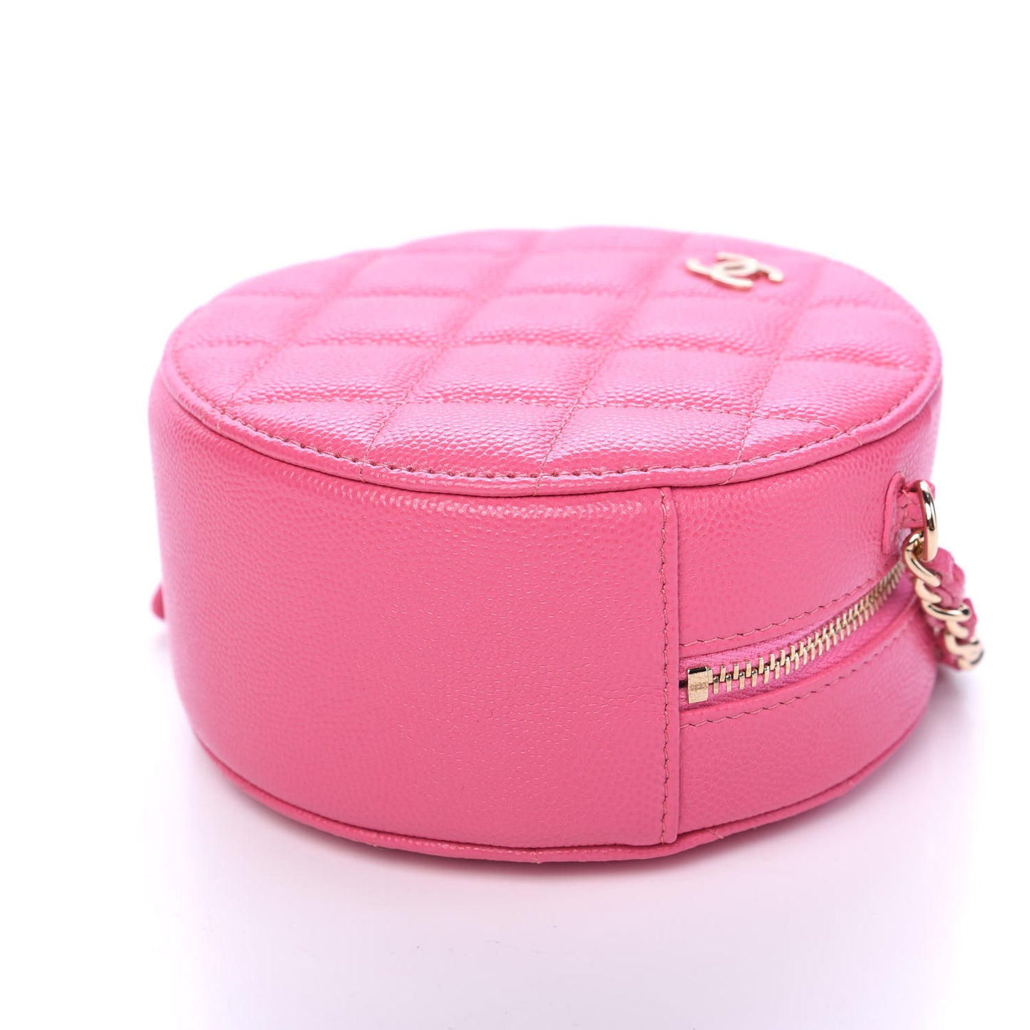 Caviar Quilted Round Clutch With Chain Pink