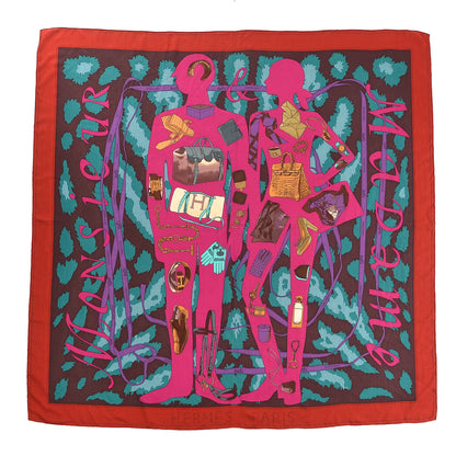 Hermes Cashmere Silk Monsieur Et Madame II Shawl 140 Rouge H Fuchsia Canard 1 of 4