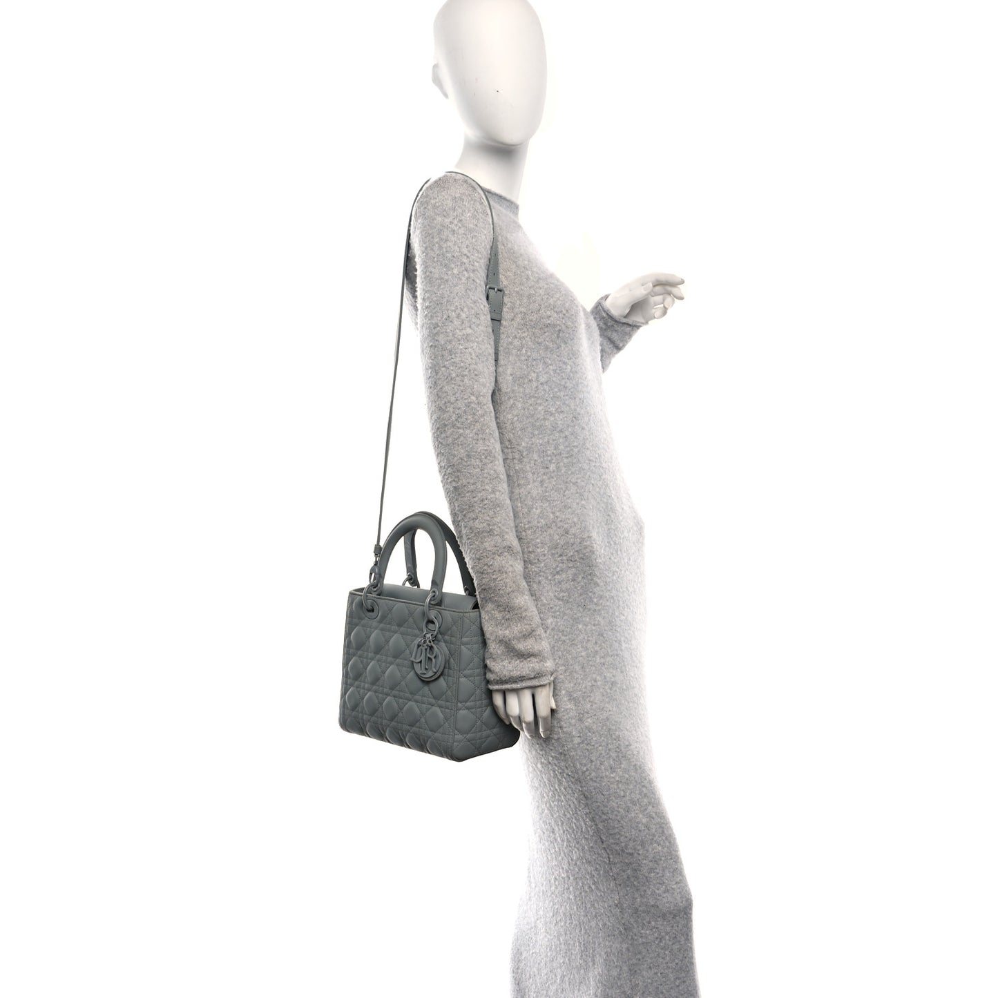 Ultra Matte Calfskin Cannage Medium Lady Dior Grey Stone