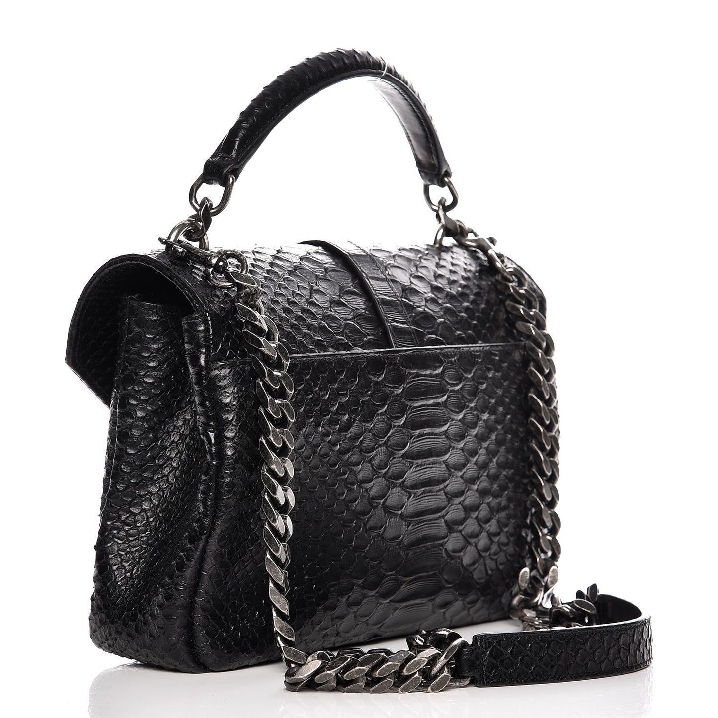 Calfskin Python Embossed Monogram Medium College Bag Black