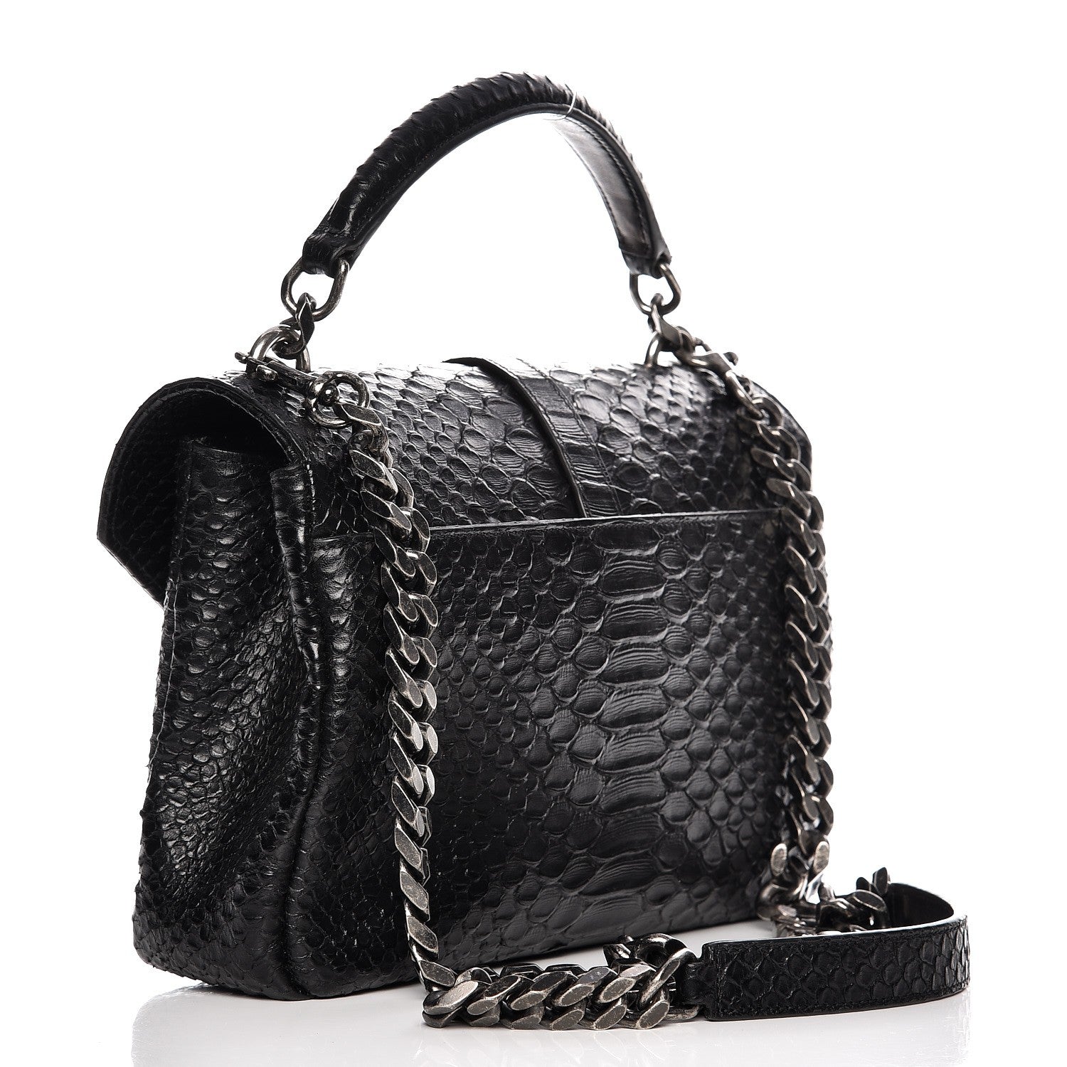 Saint Laurent Calfskin Python Embossed Monogram Medium College Bag Black 4 of 8