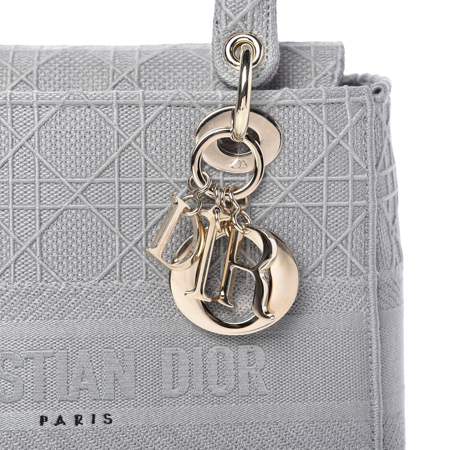 Christian Dior Canvas Embroidered Cannage Medium Lady D-Lite Gray 10 of 11