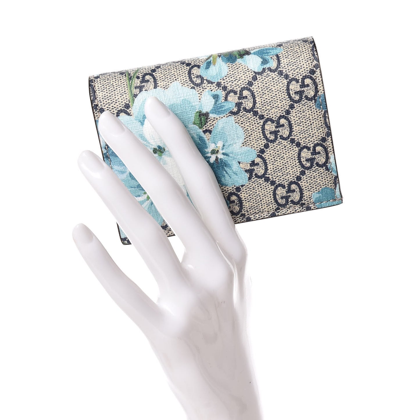 GG Supreme Monogram Blooms Card Case Wallet Beige Blue Navy Hibiscus Red