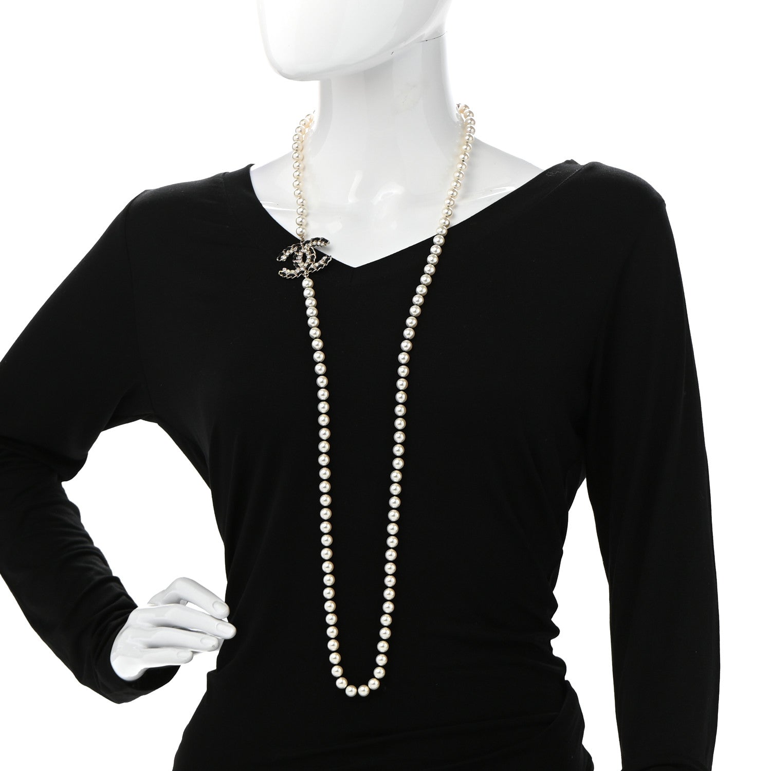 Chanel Pearl Lambskin CC Vintage Allure Necklace Gold 6 of 7