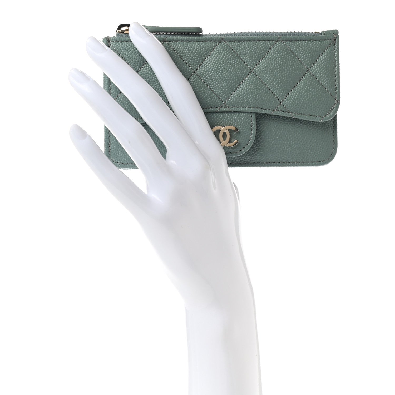 Chanel Caviar Quilted Flap Zip Card Holder Dark Green 2 of 7