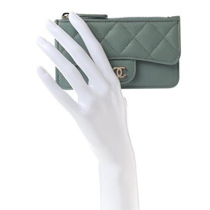 Chanel Caviar Quilted Flap Zip Card Holder Dark Green 2 of 7