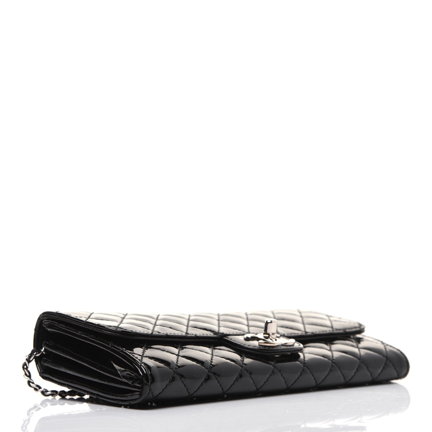 Chanel Patent Calfskin Quilted Flap Clutch With Chain Black 4 of 14