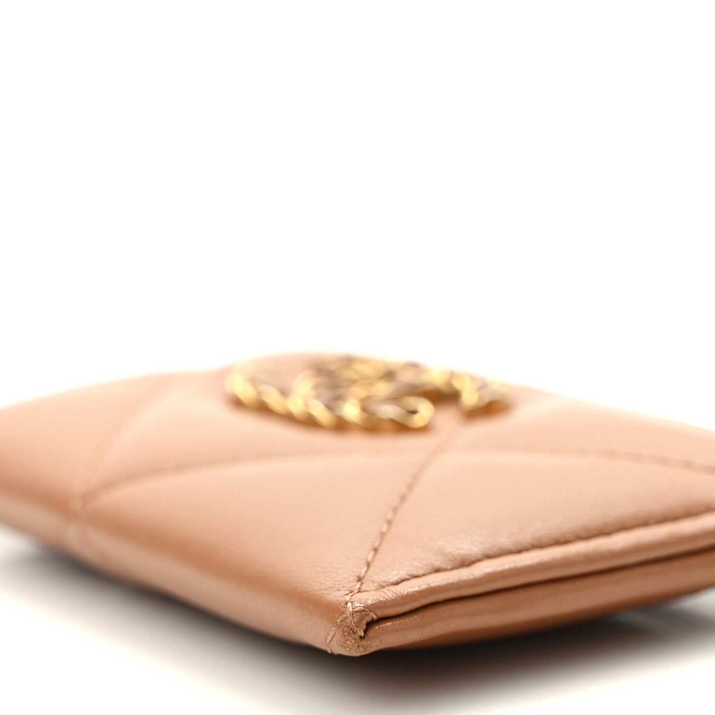 Lambskin Quilted Chanel 19 Card Holder Brown