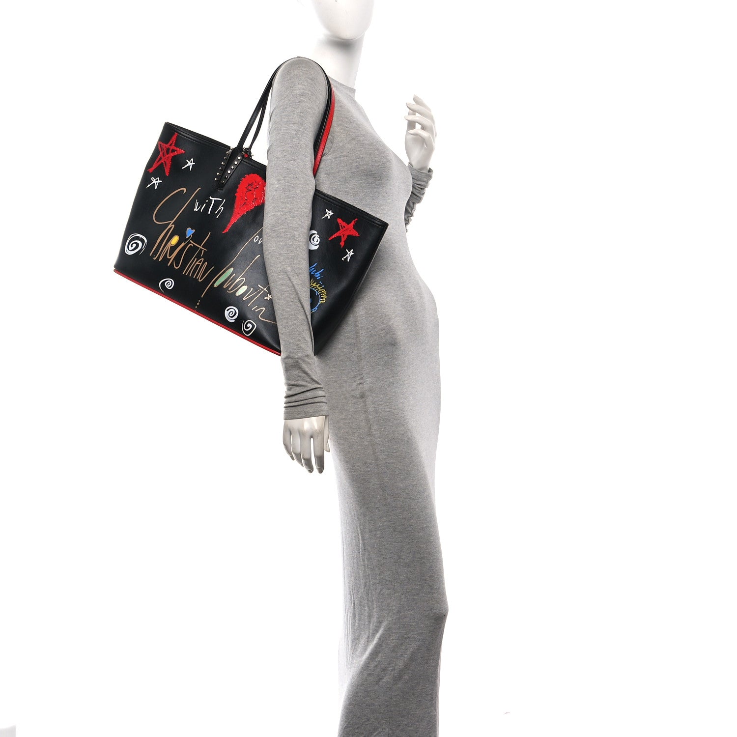 Christian Louboutin Calfskin Loubitag Spikes East West Cabata Tote