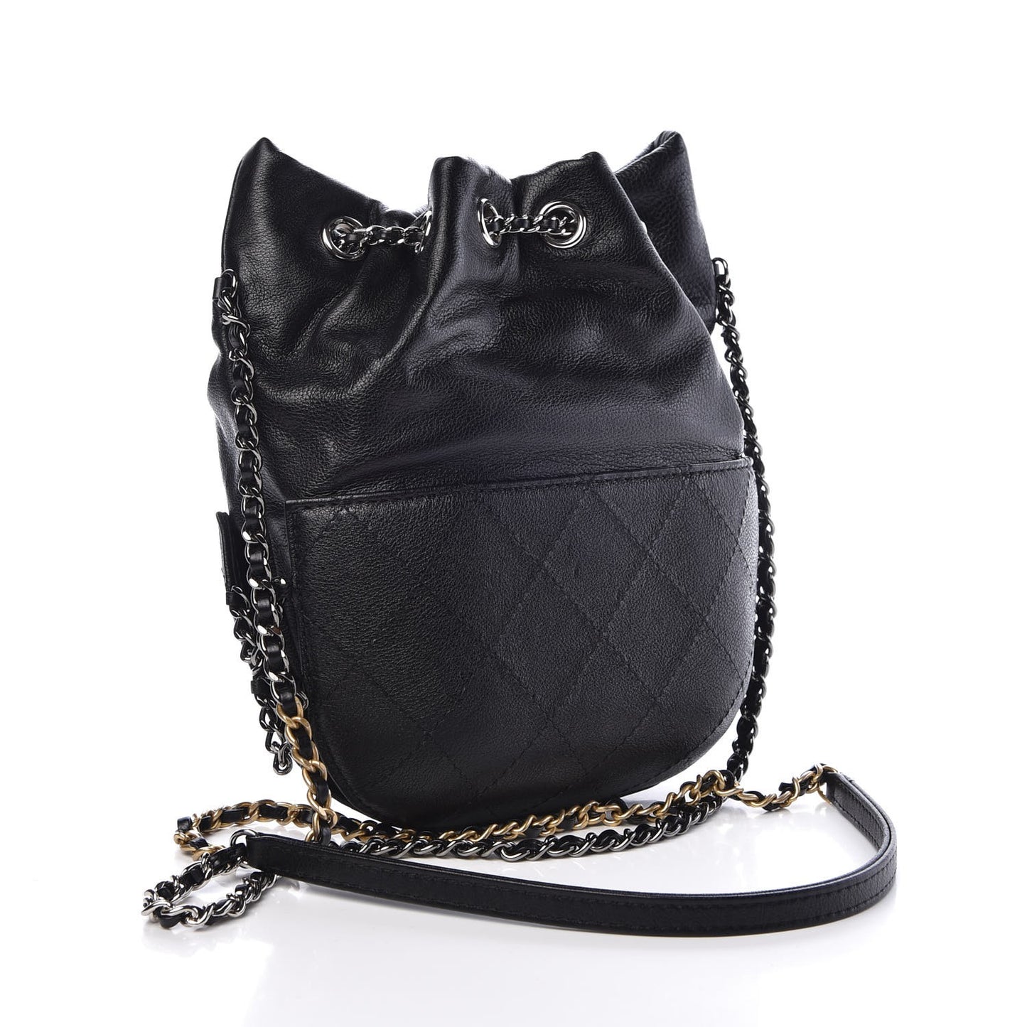 Calfskin Quilted Small Gabrielle Bucket Black