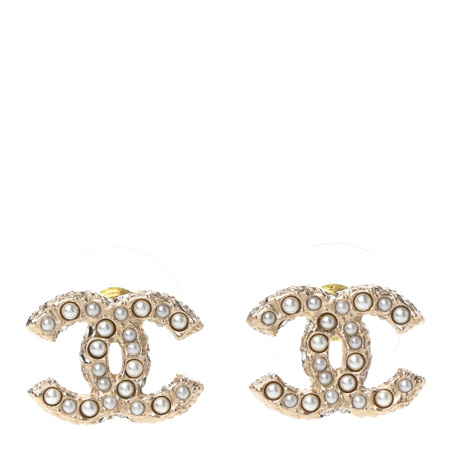 Pearl Crystal CC Earrings Light Gold