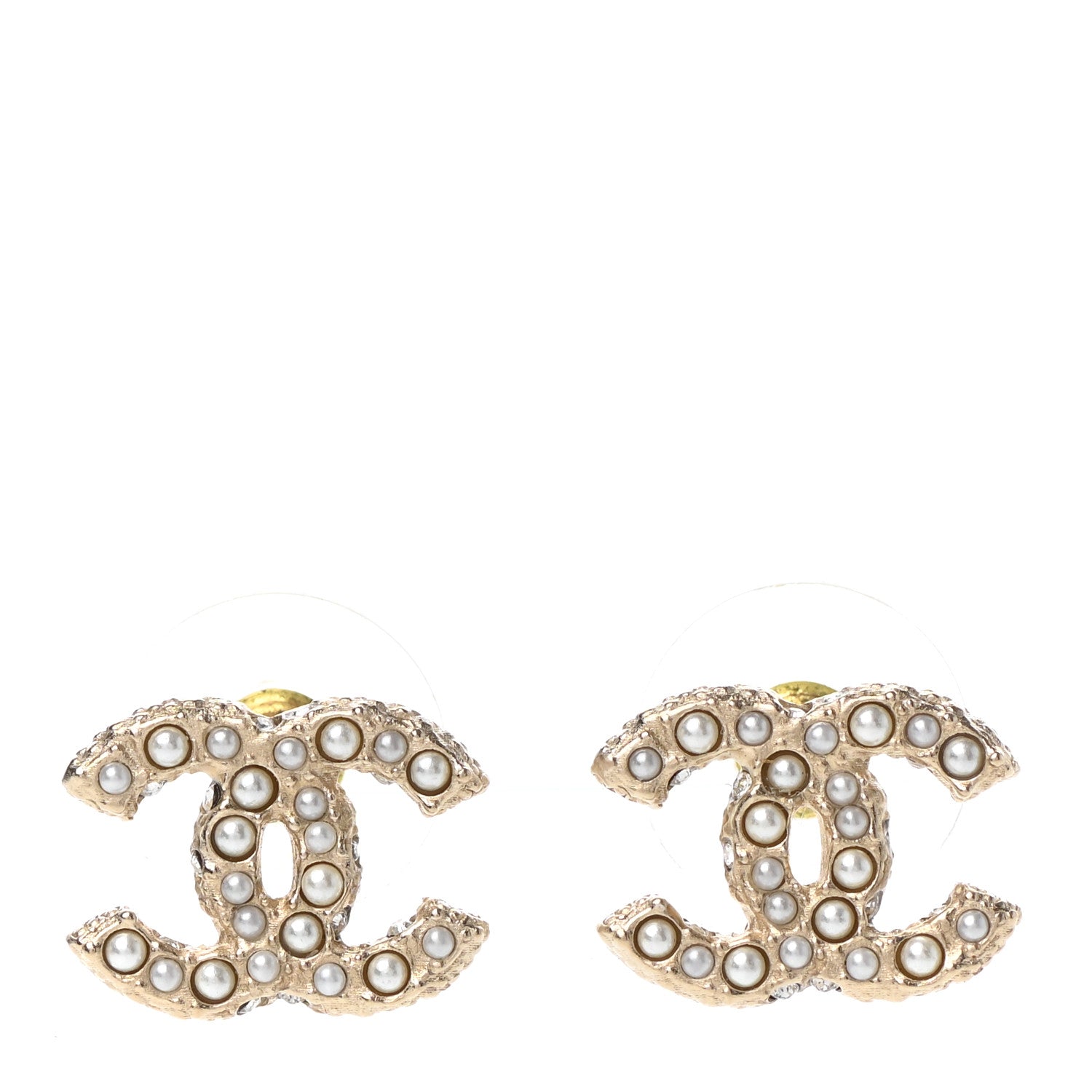 Chanel Pearl Crystal CC Earrings Light Gold 1 of 4