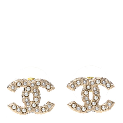 Chanel Pearl Crystal CC Earrings Light Gold 1 of 4