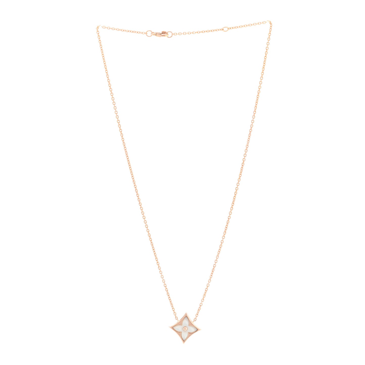 18K Pink Gold Mother of Pearl Color Blossom Star Pendant Necklace