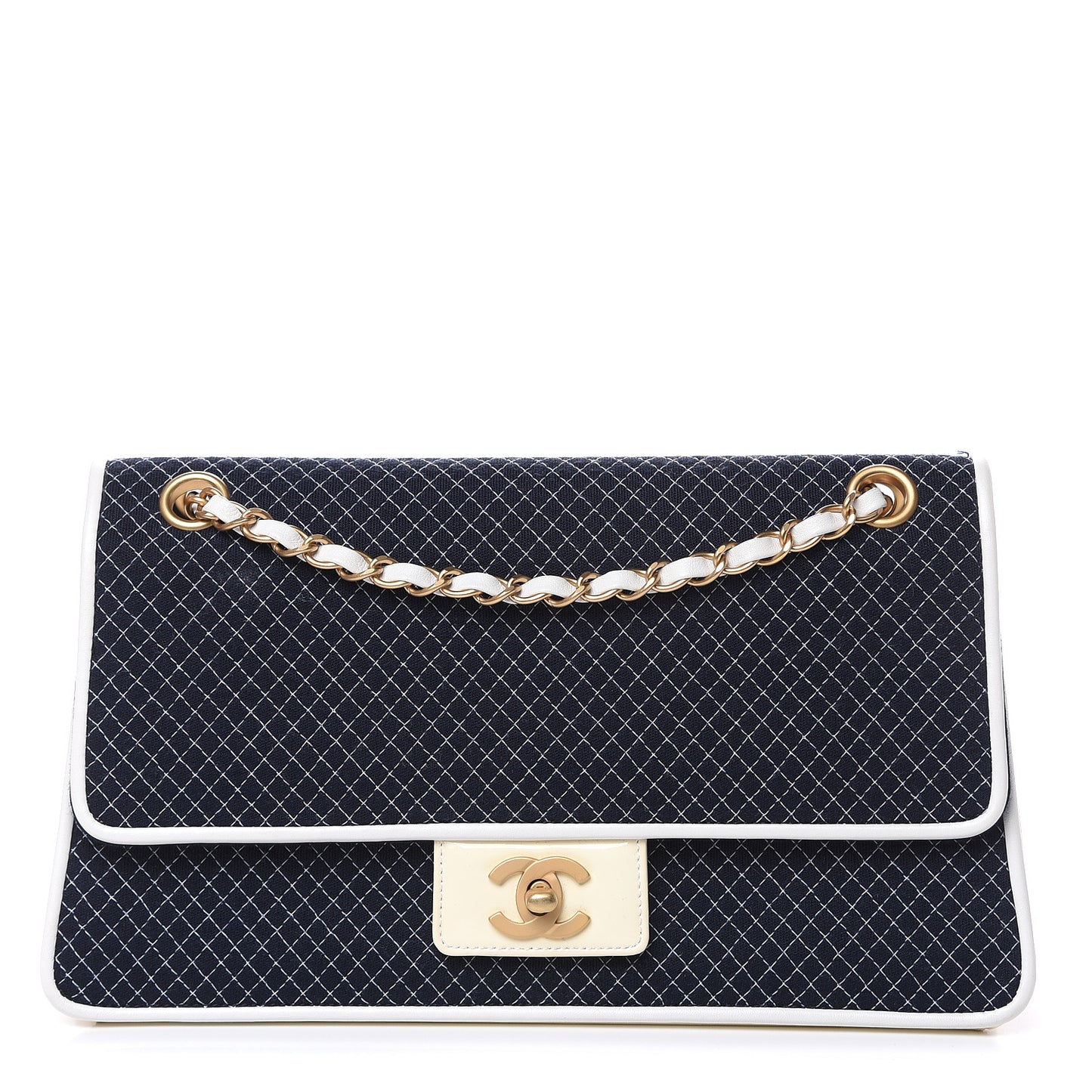 Patent Jersey Quilted Single Flap Navy