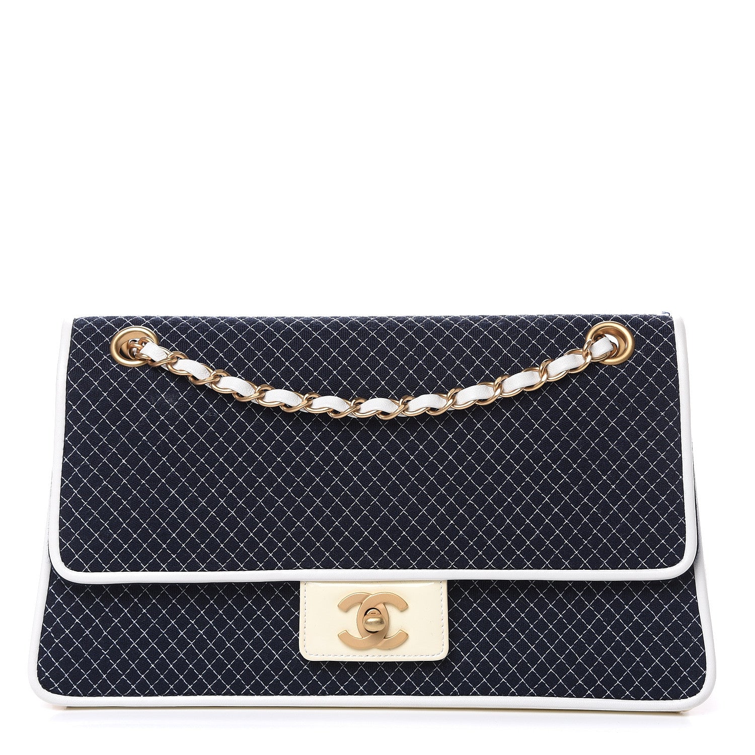 Chanel Patent Jersey Quilted Single Flap Navy 1 of 13