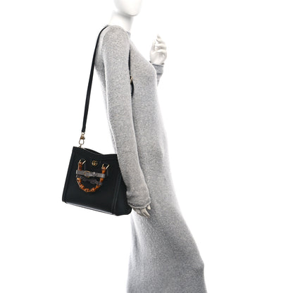 Gucci Textured Dollar Calfskin Web Small Diana Tote Bag Black Dusty Grey 2 of 10