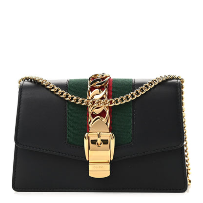 Gucci Calfskin Super Mini Sylvie Chain Shoulder Bag Black 1 of 9