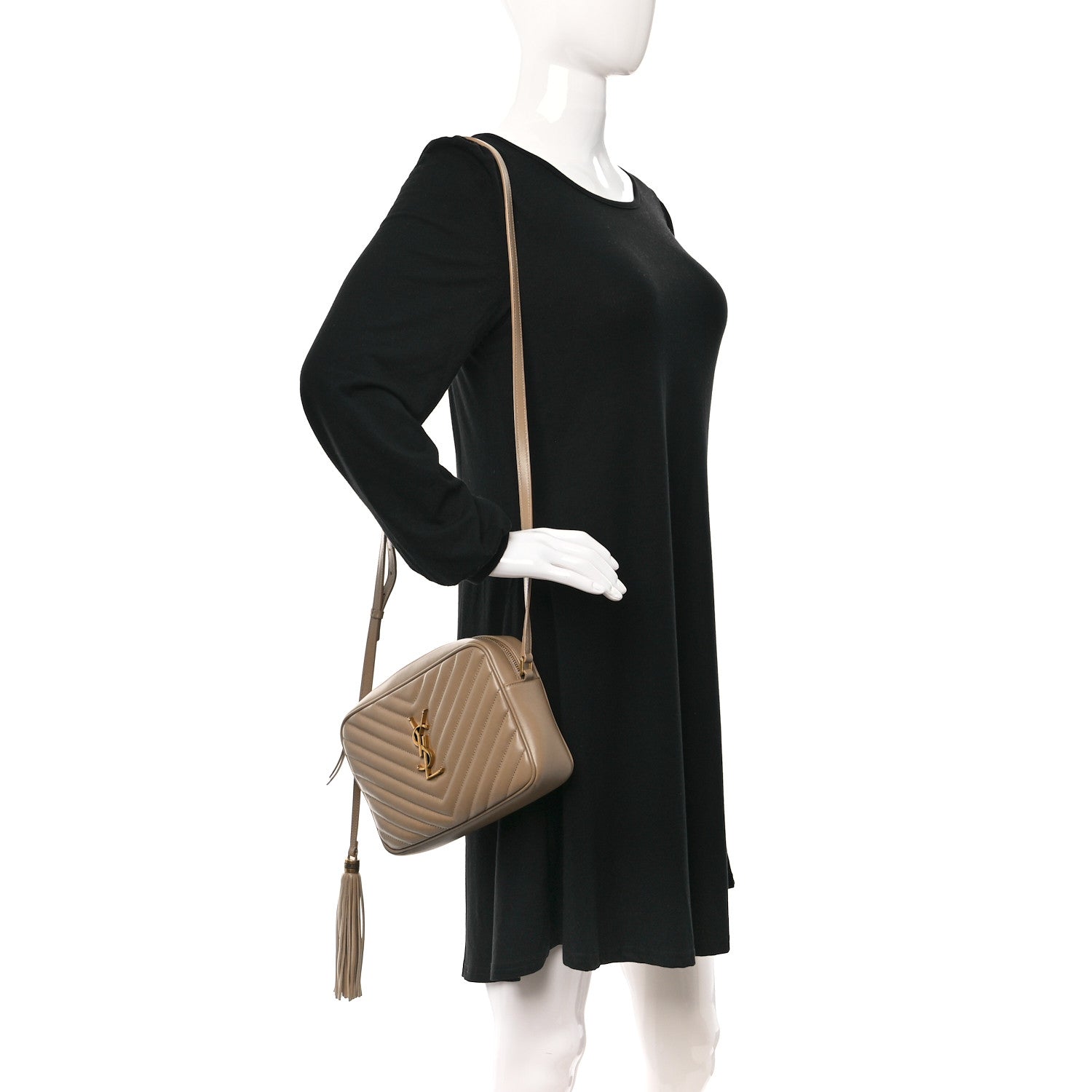 Saint Laurent Calfskin Matelasse Monogram Lou Camera Bag Dark Beige 2 of 11