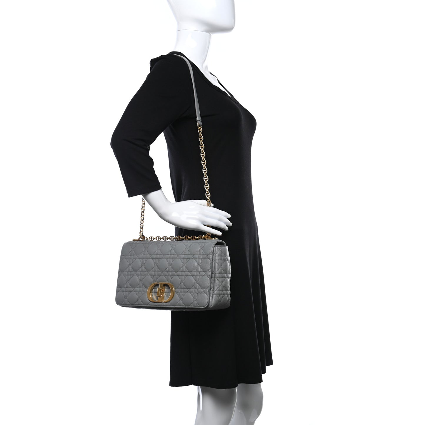 Lambskin Cannage Large Caro Bag Grey