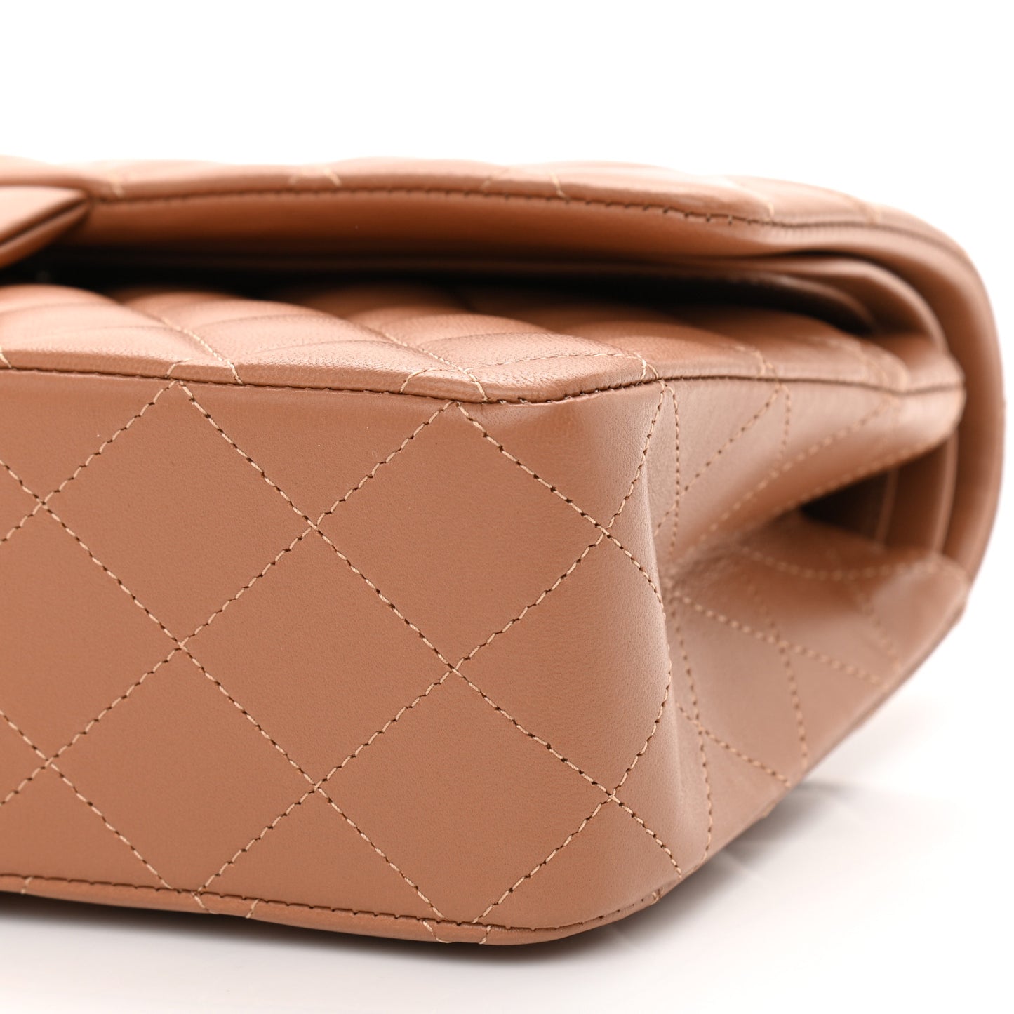 Lambskin Quilted Medium Double Flap Brown