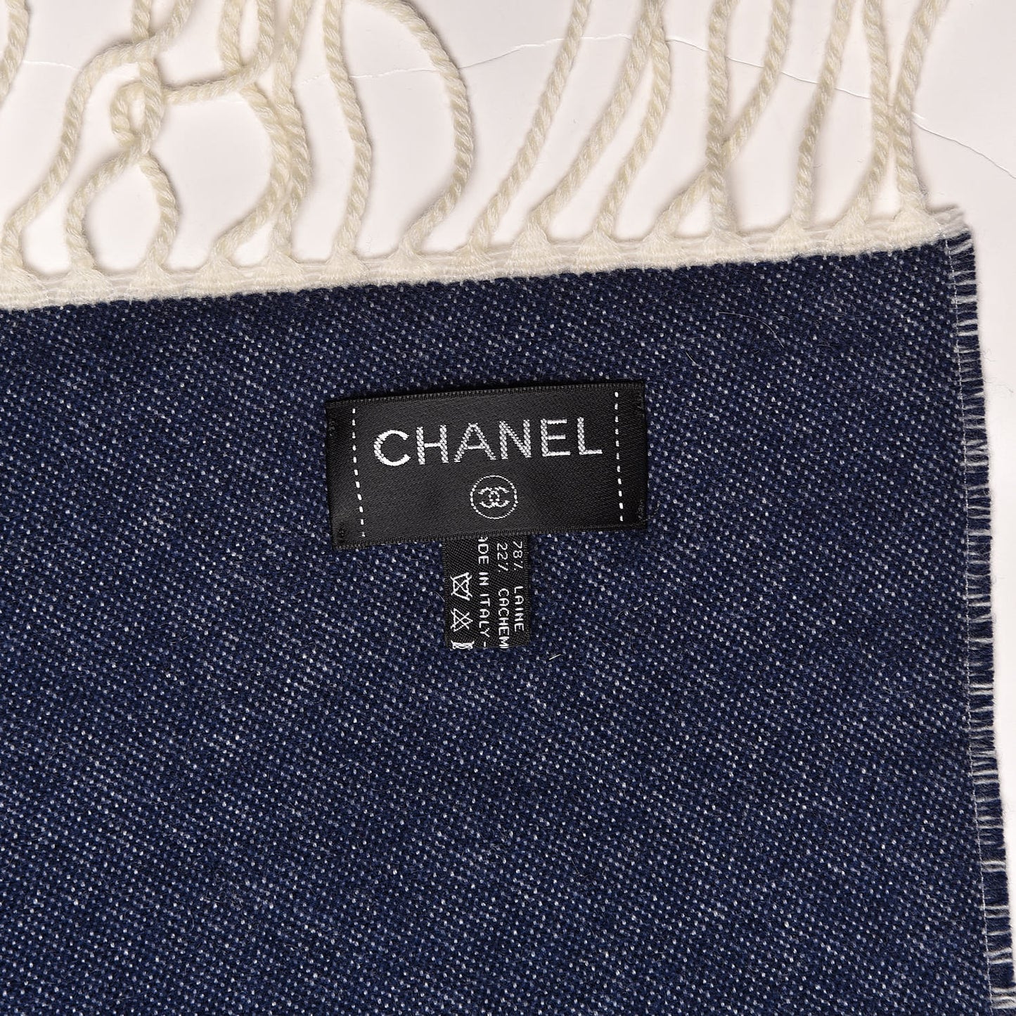 Merino Wool Cashmere CC Throw Blanket Navy White