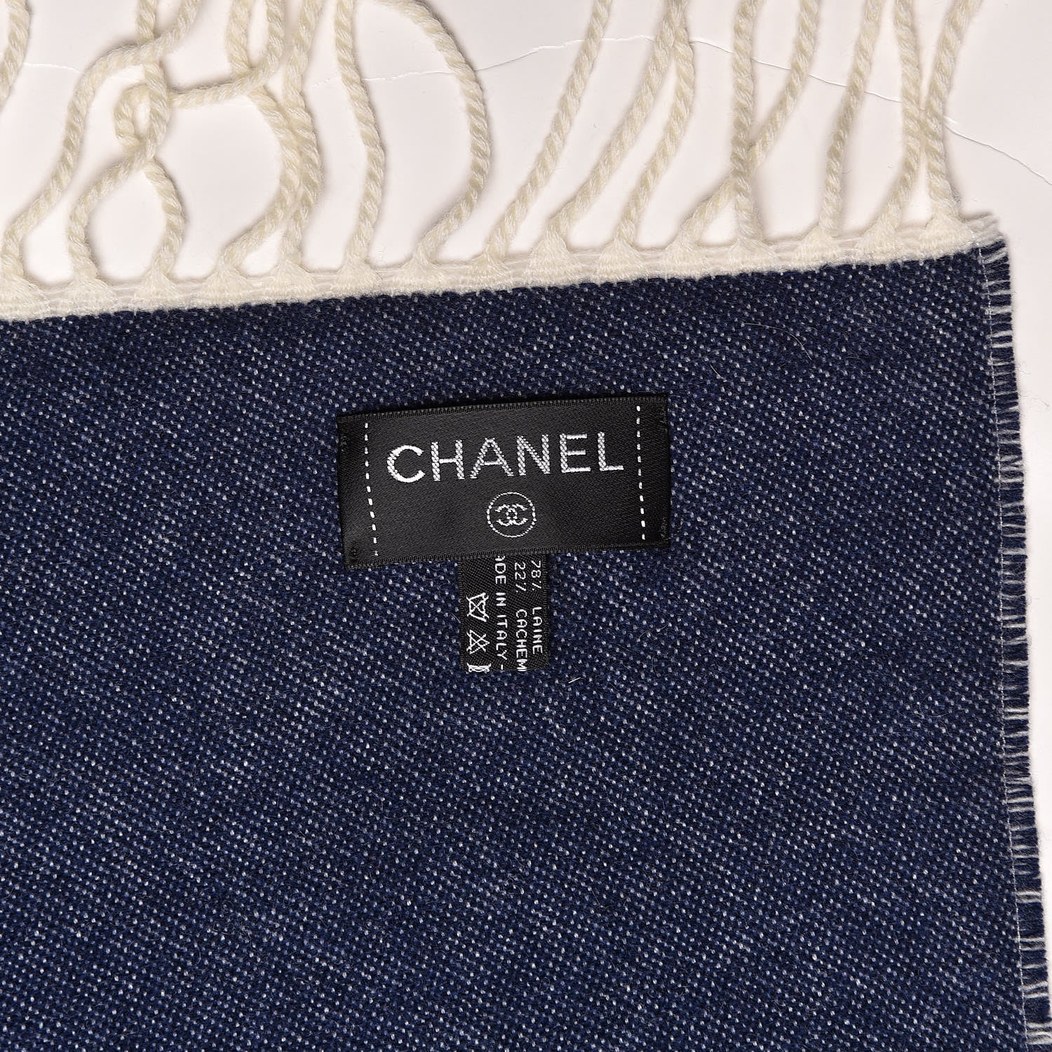Chanel Merino Wool Cashmere CC Throw Blanket Navy White 4 of 4