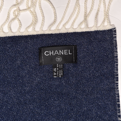 Chanel Merino Wool Cashmere CC Throw Blanket Navy White 4 of 4