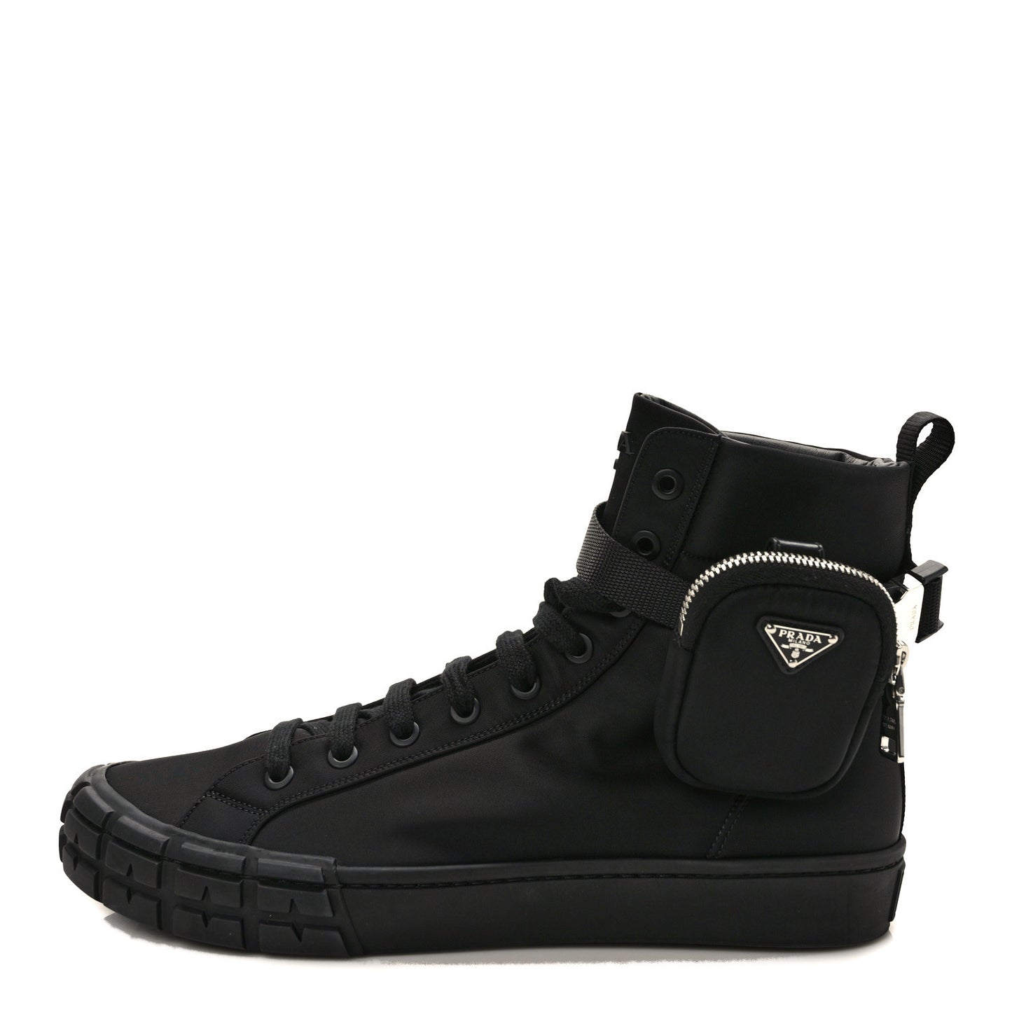 Re-Nylon Gabardine Metal Triangle Logo Mens Wheel Pouch Pocket High Top Sneakers 12 Black