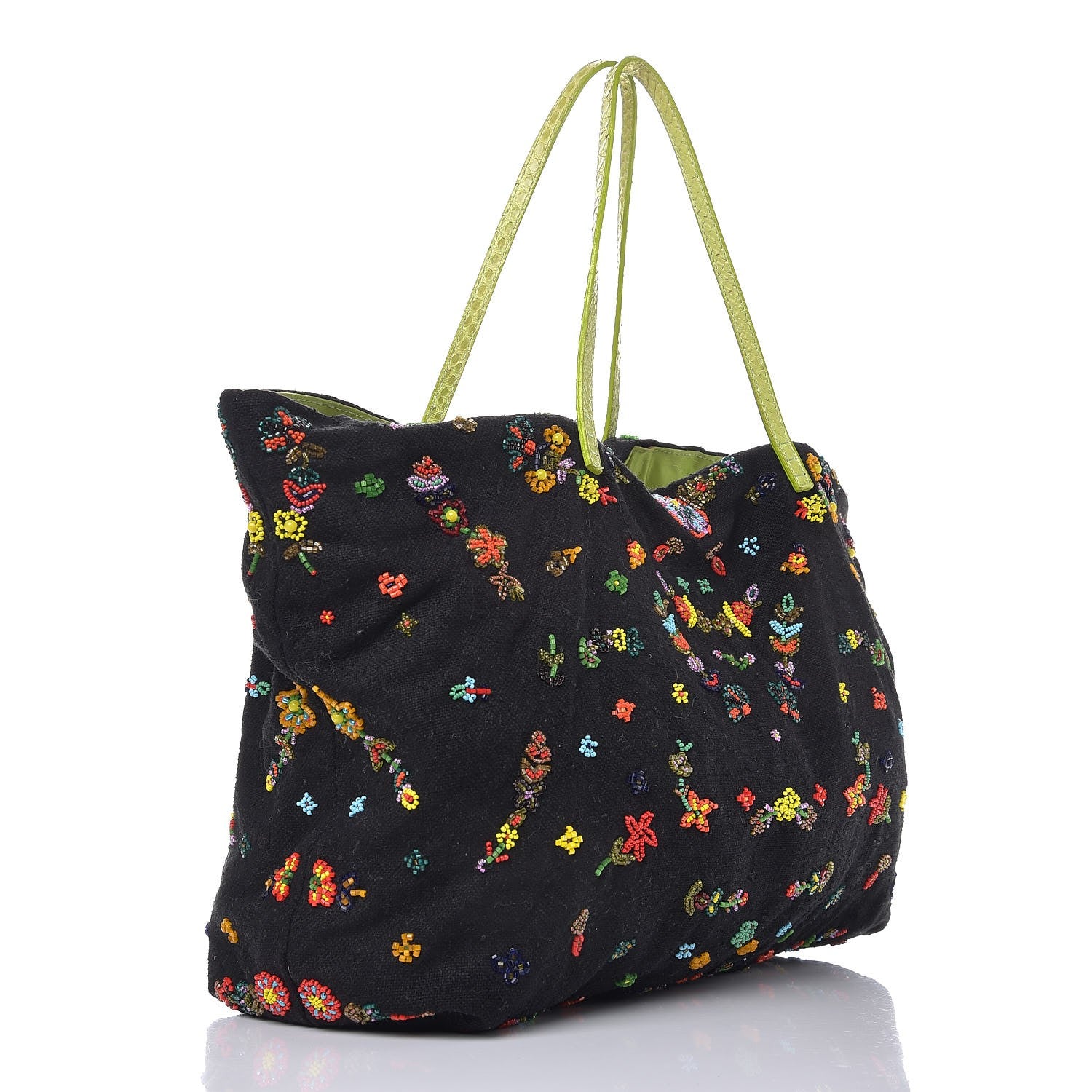 Fendi Canvas Lizard Floral Beaded Tote Multicolor 3 of 9