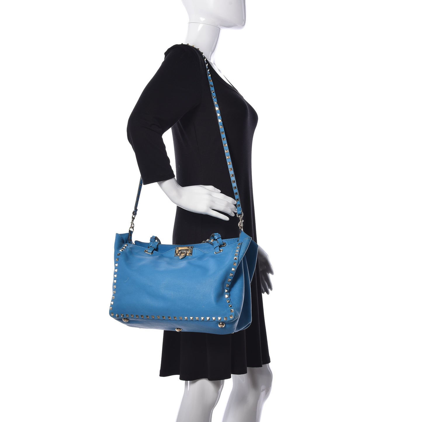 Vitello Medium Rockstud Tote Blue Fluo