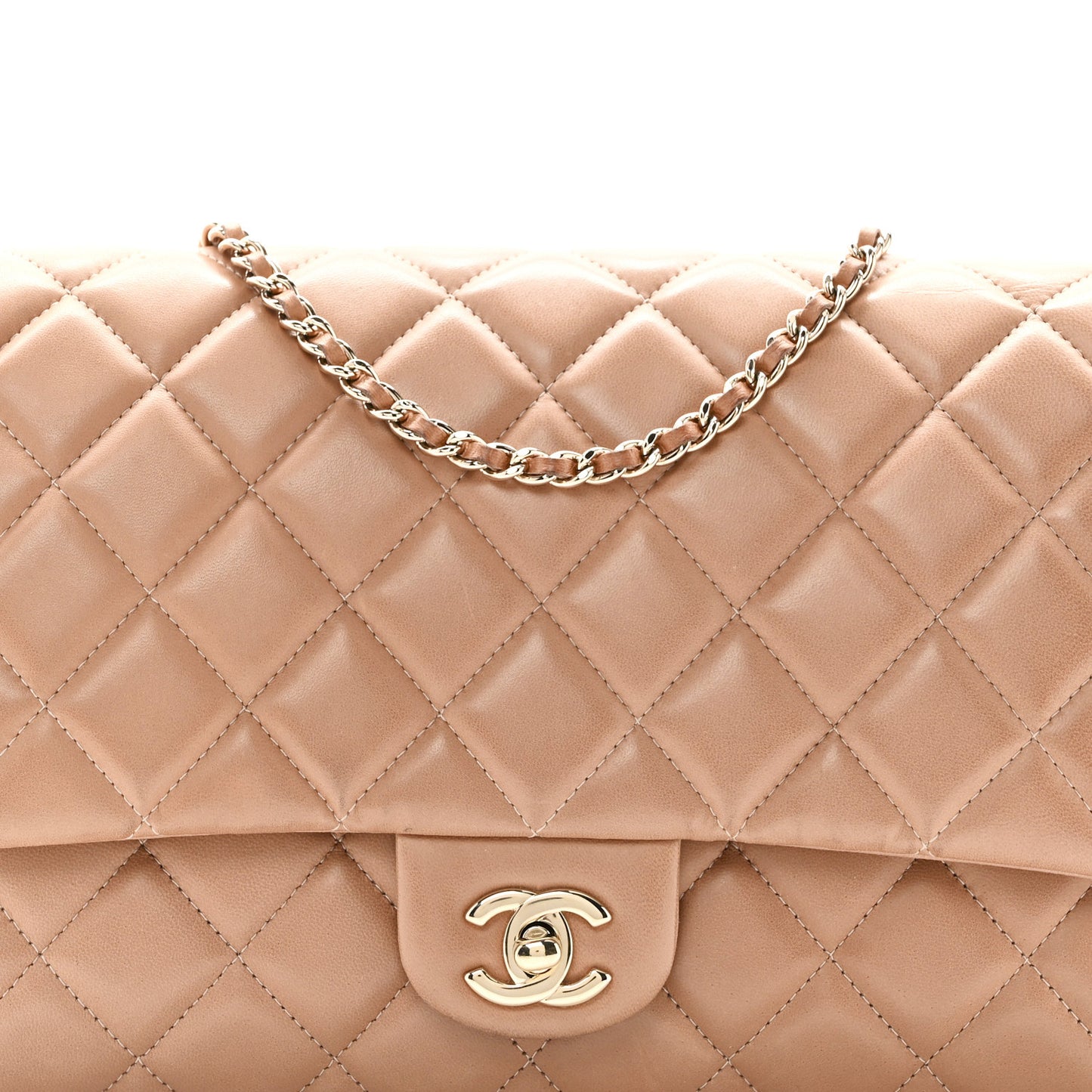 Lambskin Quilted Clutch with Chain Flap Beige Fonce