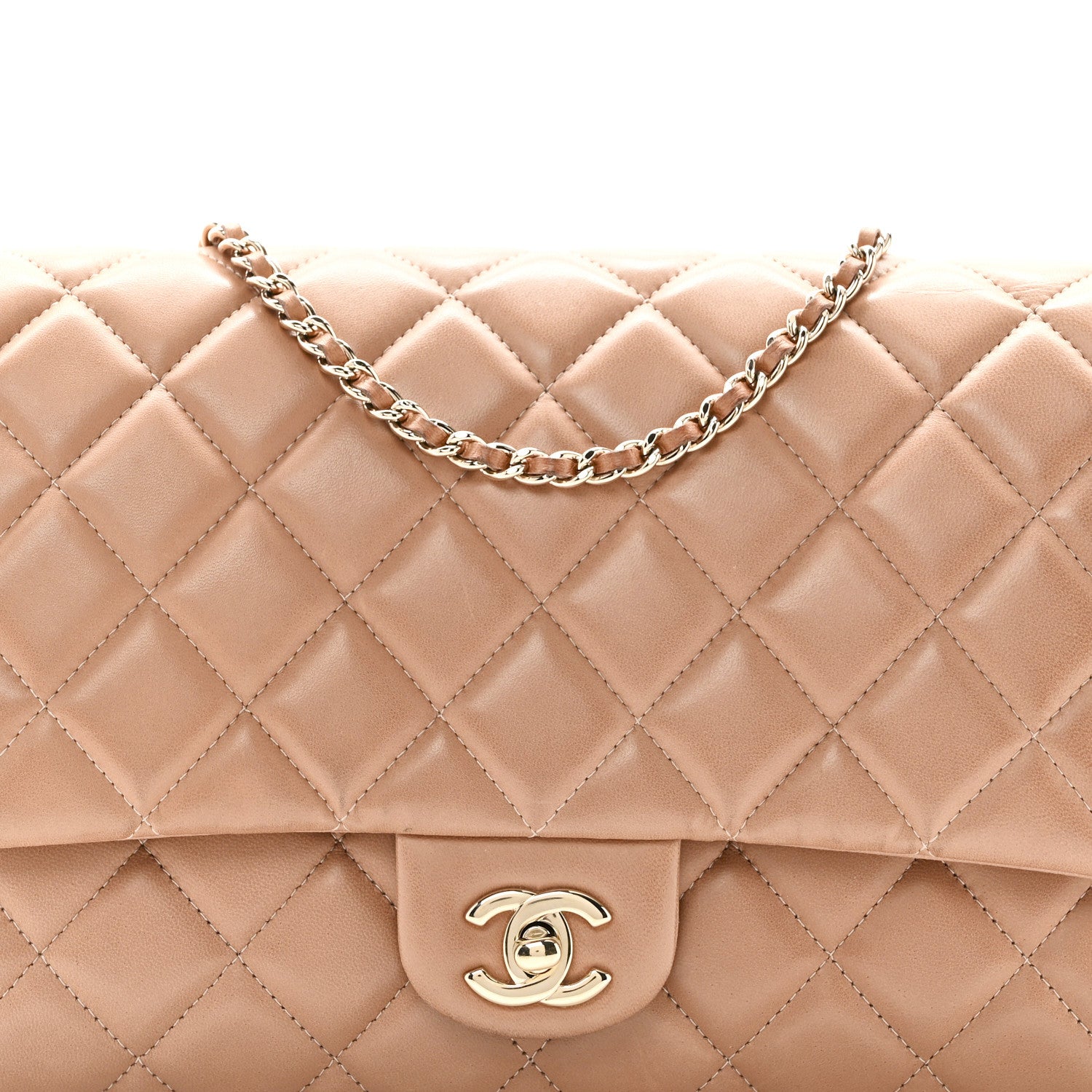 Chanel Lambskin Quilted Clutch with Chain Flap Beige Fonce 8 of 11