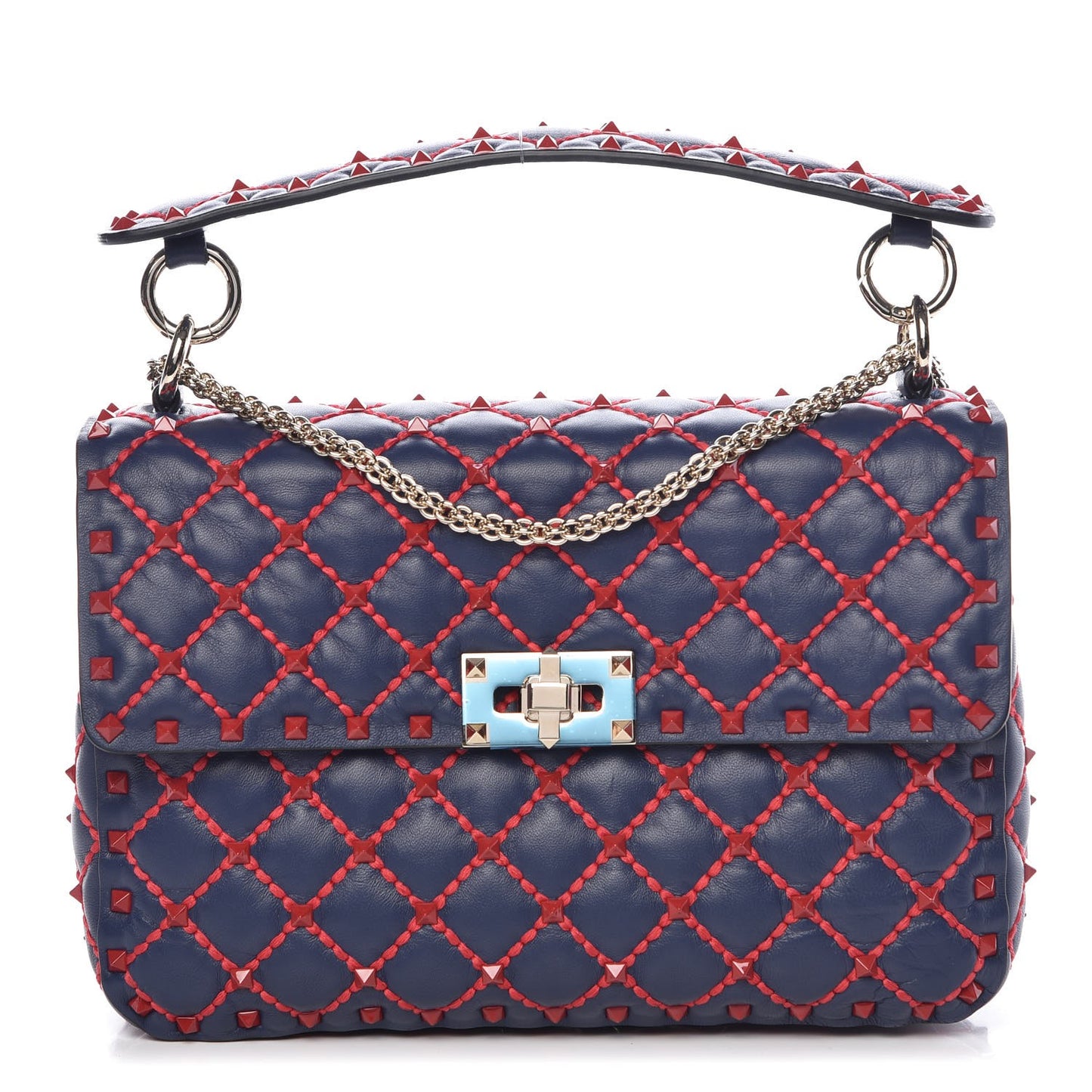 Lambskin Small Rockstud Spike Shoulder Bag Dark Blue Red