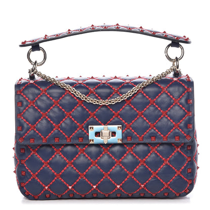 Valentino Garavani Lambskin Small Rockstud Spike Shoulder Bag Dark Blue Red 1 of 7
