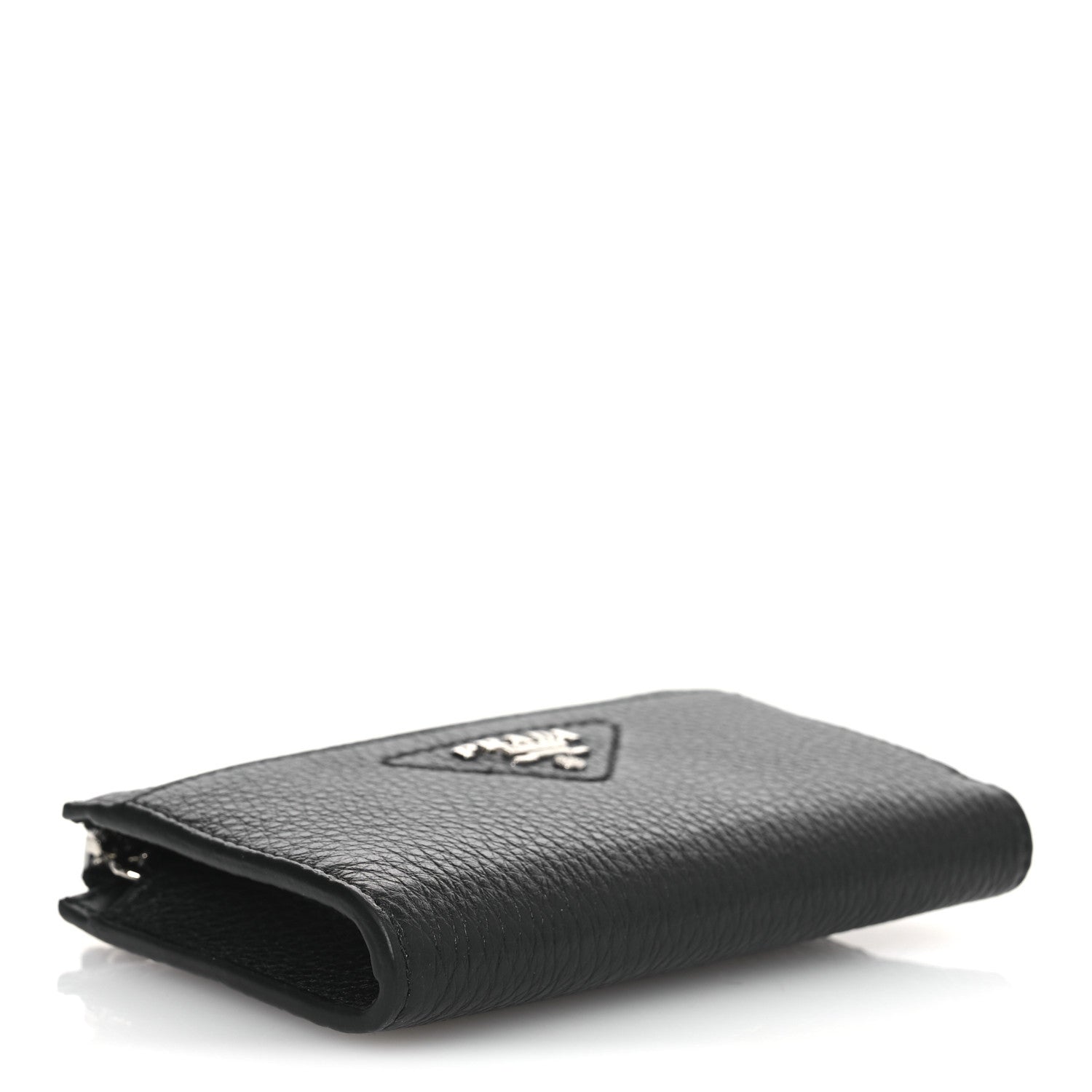 Prada Vitello Daino Stitch Triangle Zip Around Keychain Black 4 of 8