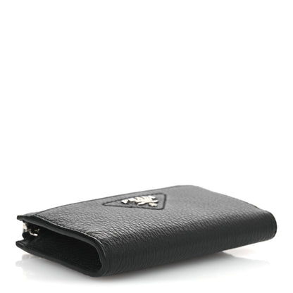 Prada Vitello Daino Stitch Triangle Zip Around Keychain Black 4 of 8