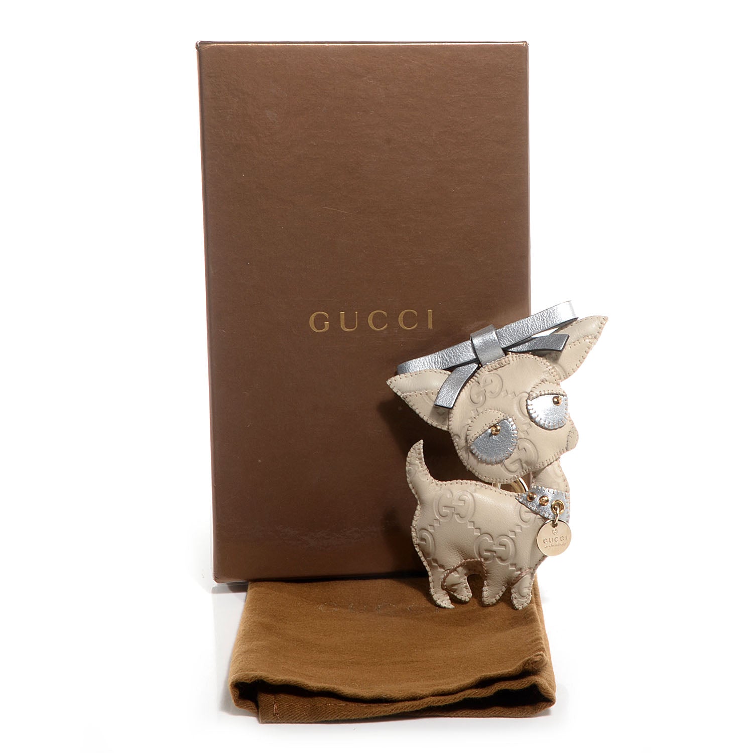 Gucci Guccissima Guccioli Brando Chihuahua Key Charm Off White 7 of 7