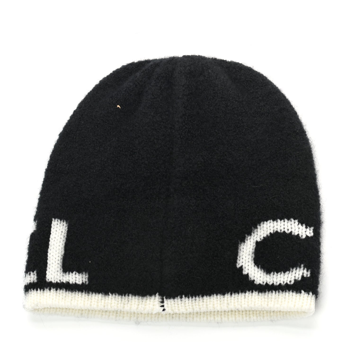 Cashmere Wool Silk Logo Beanie Hat Black White