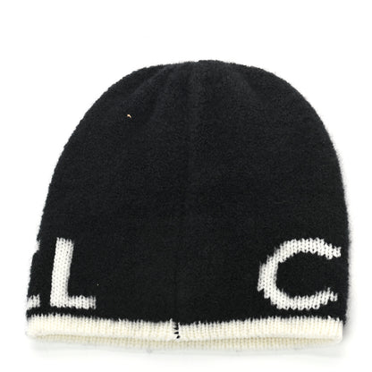 Chanel Cashmere Wool Silk Logo Beanie Hat Black White 3 of 5